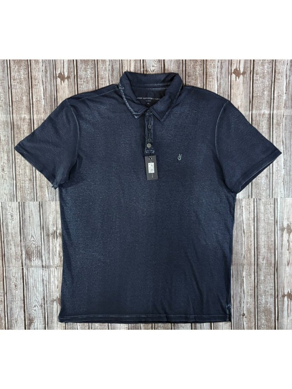 John Varvatos Star embroided Peace Sign Polo Shirt color Washed blue Size XL NWT